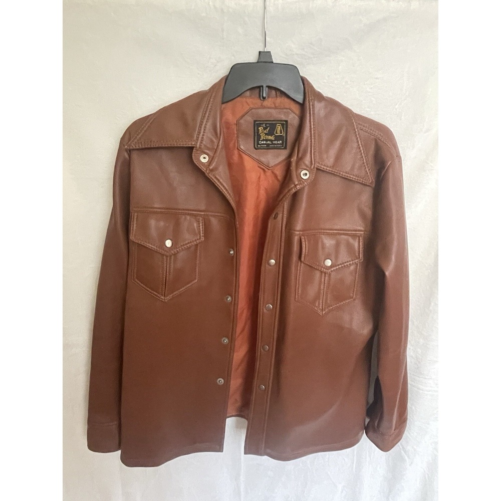Vintage Bud Berma Jacket Mens L  70's Oversized Collar Disco Style‎ Button Brown
